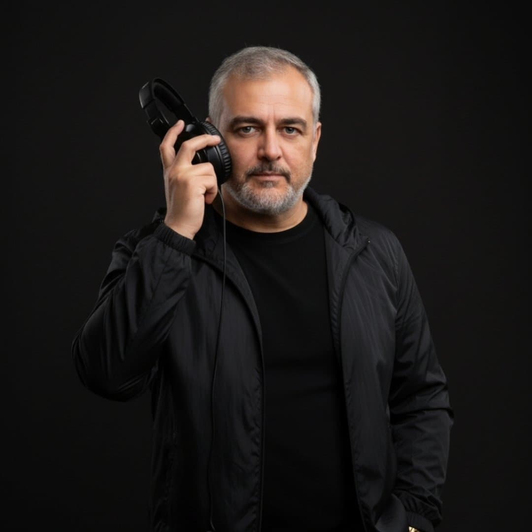 DJ Lednik com fones de ouvido